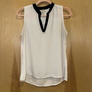 Monteau Ivory Sleeveless Blouse with Black Accent